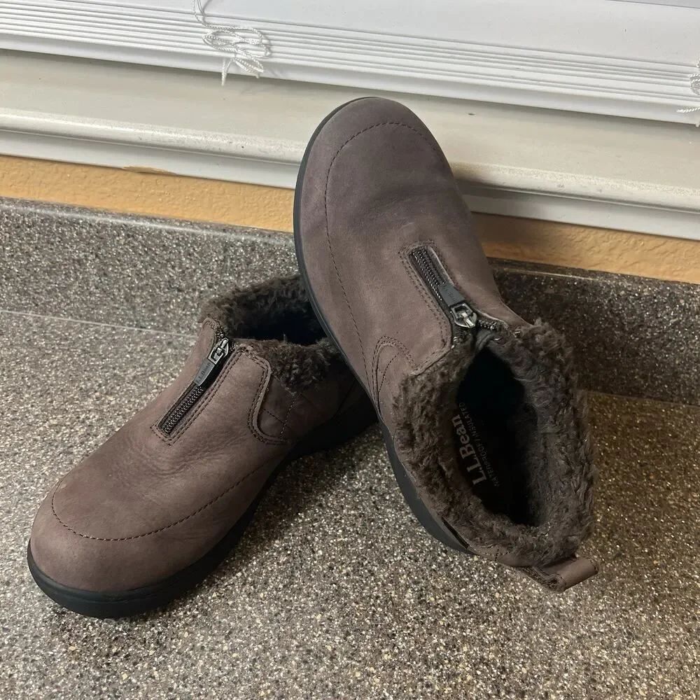 L.L.Bean Comfort Casual Womens Sz 7.5 M Brown Leather Insulated Waterproof Shoes